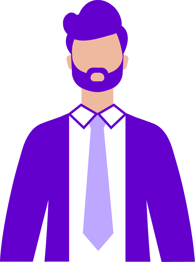Illustratie van een mannelijke mbo-manager in paarse stijl van All You Can Learn
