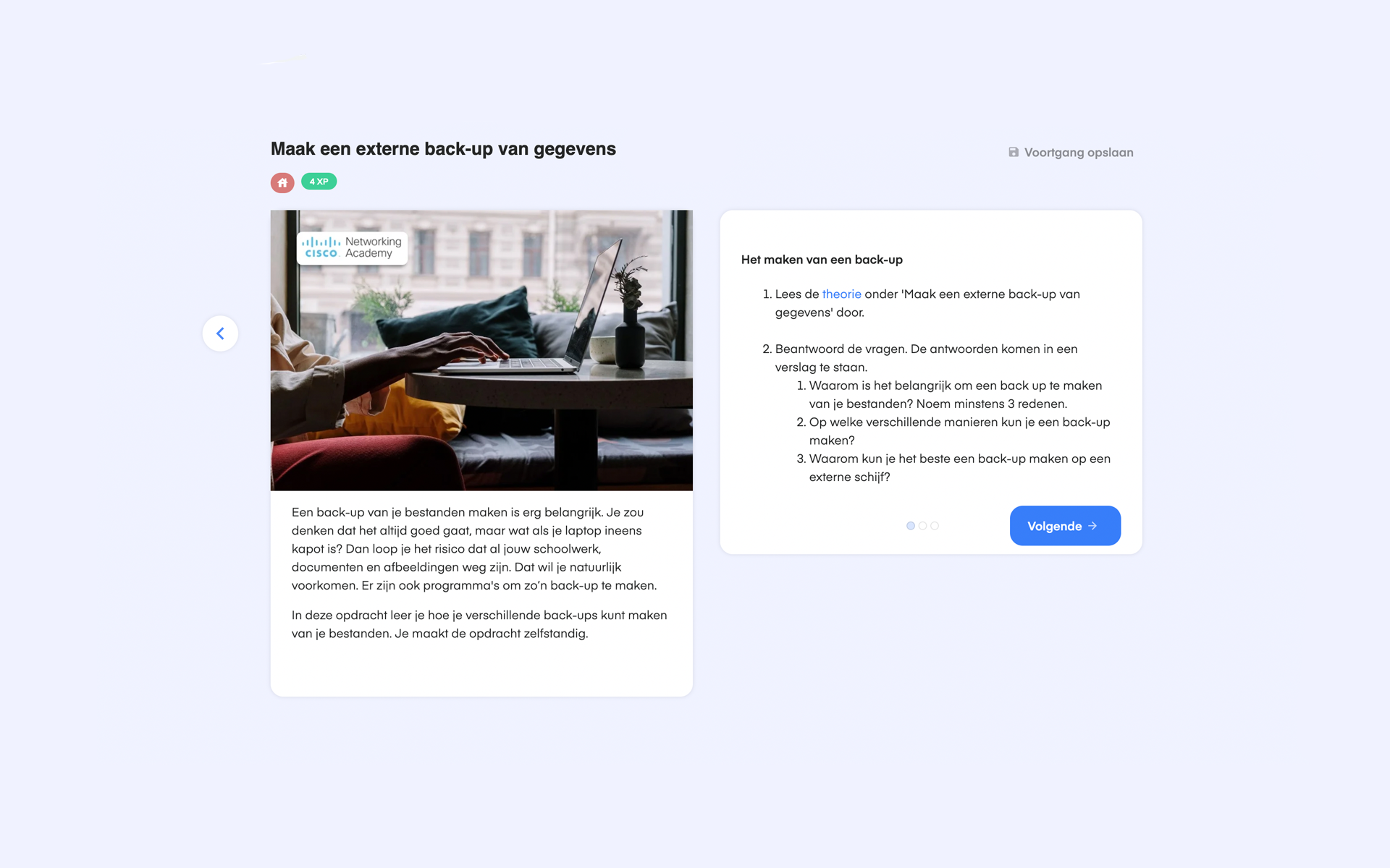 Schermafbeelding van opdracht 'Maak een externe back-up van gegevens' in het leerprogramma Digitale vaardigheden basis op All You Can Learn