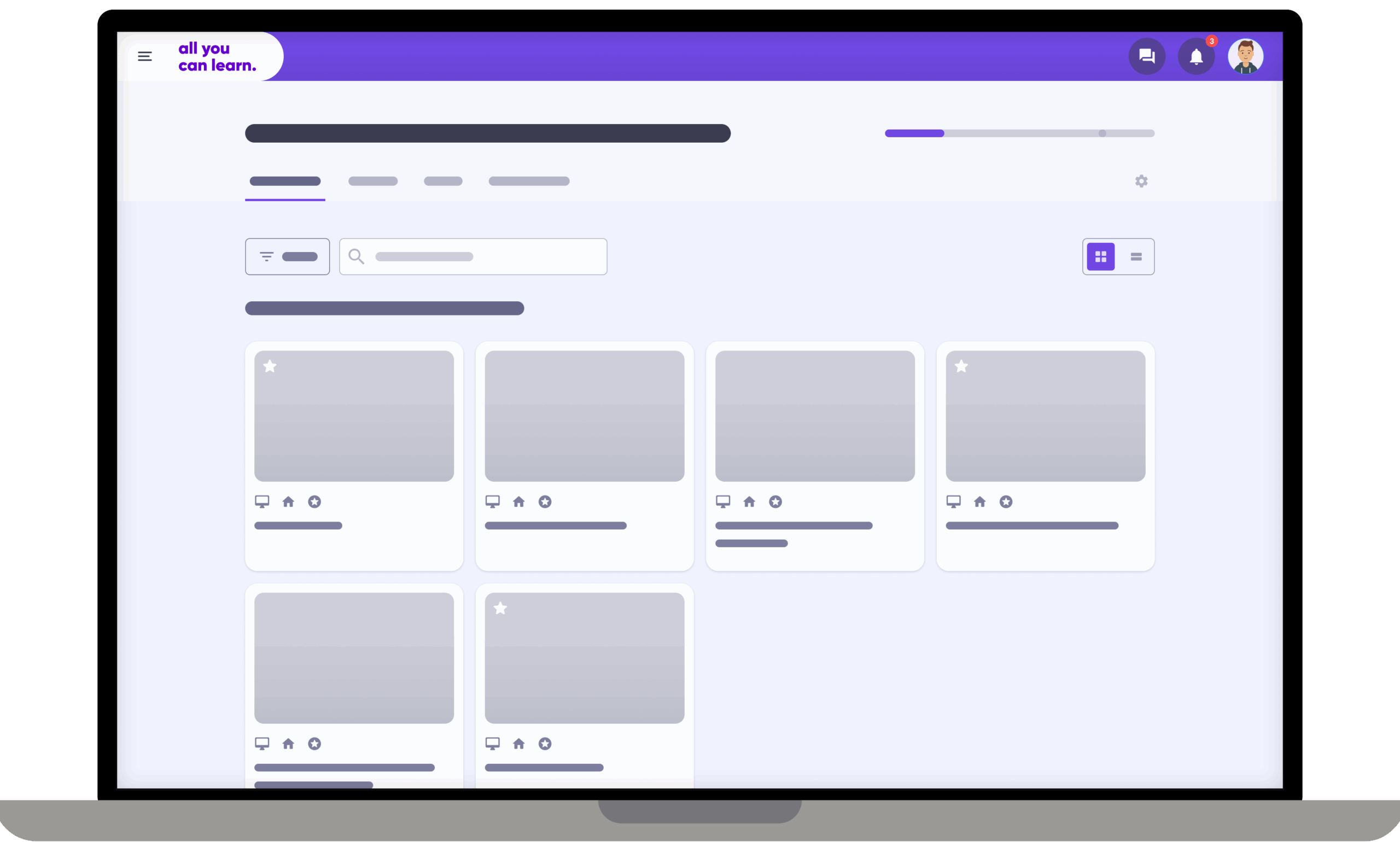 Illustratie van het All You Can Learn-platform met overzicht van lesmodules voor het mbo.