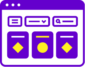 Illustratie van een paarse interface met keuzeknoppen en blokken, symbool voor het alles-in-één leerplatform van All You Can Learn