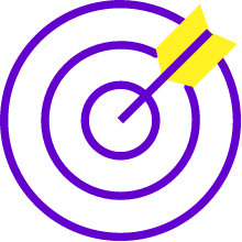 Illustratie van een paarse roos met een gele pijl in de roos, symbool voor direct resultaat en doelgericht leren via All You Can Learn