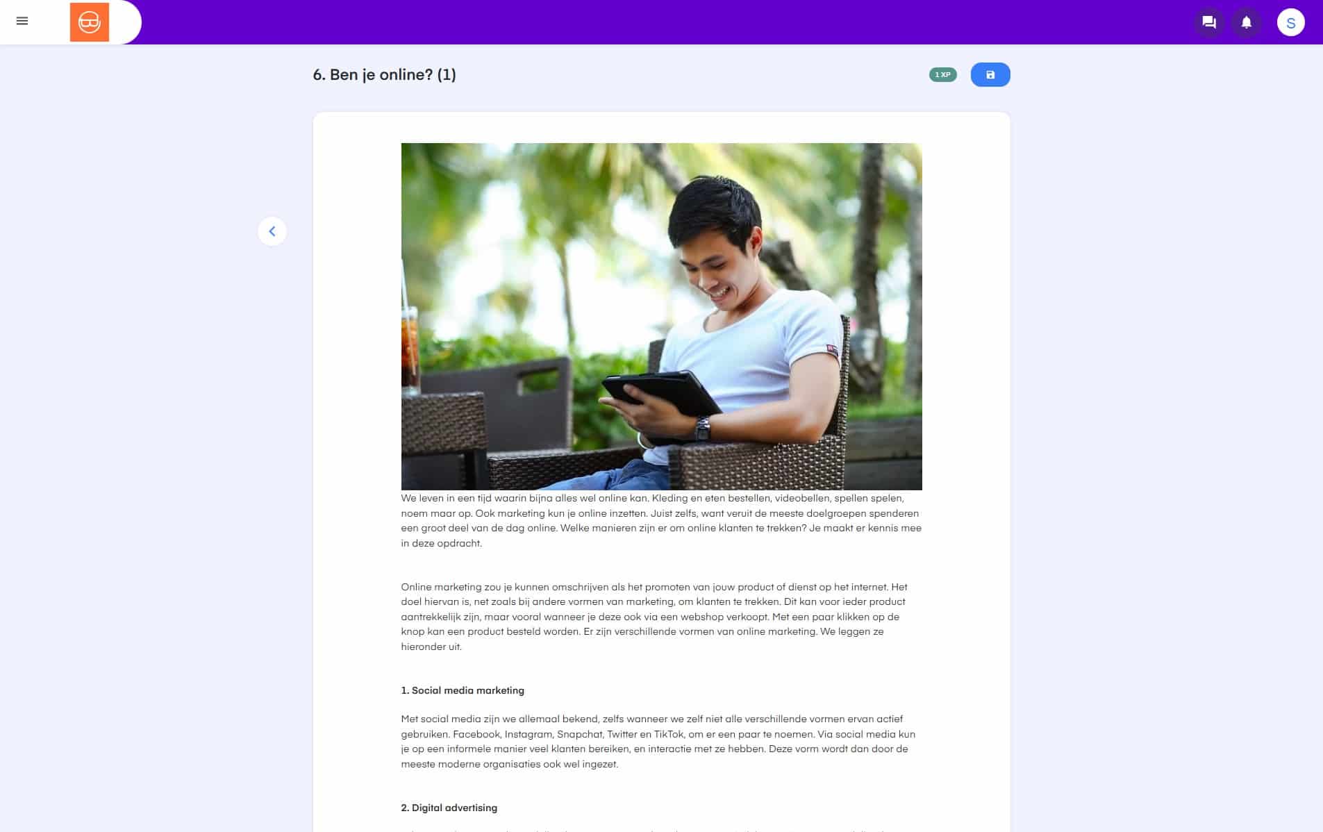 Voorbeeldopdracht ‘Ben je online? – deel één’ binnen het keuzedeel Marketing communicatie (K0464)