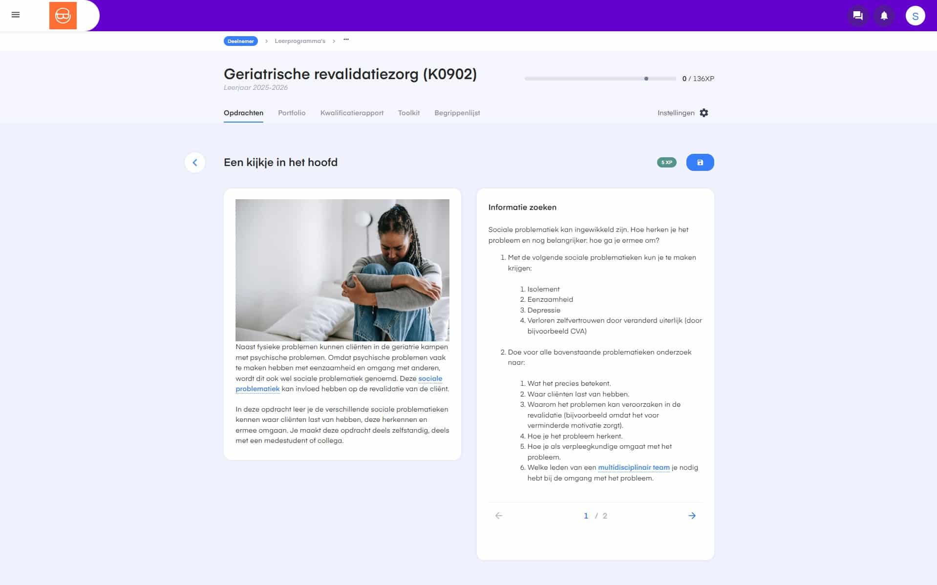Voorbeeldopdracht ‘Een kijkje in het hoofd’ binnen het keuzedeel Geriatrische revalidatiezorg (K0902)