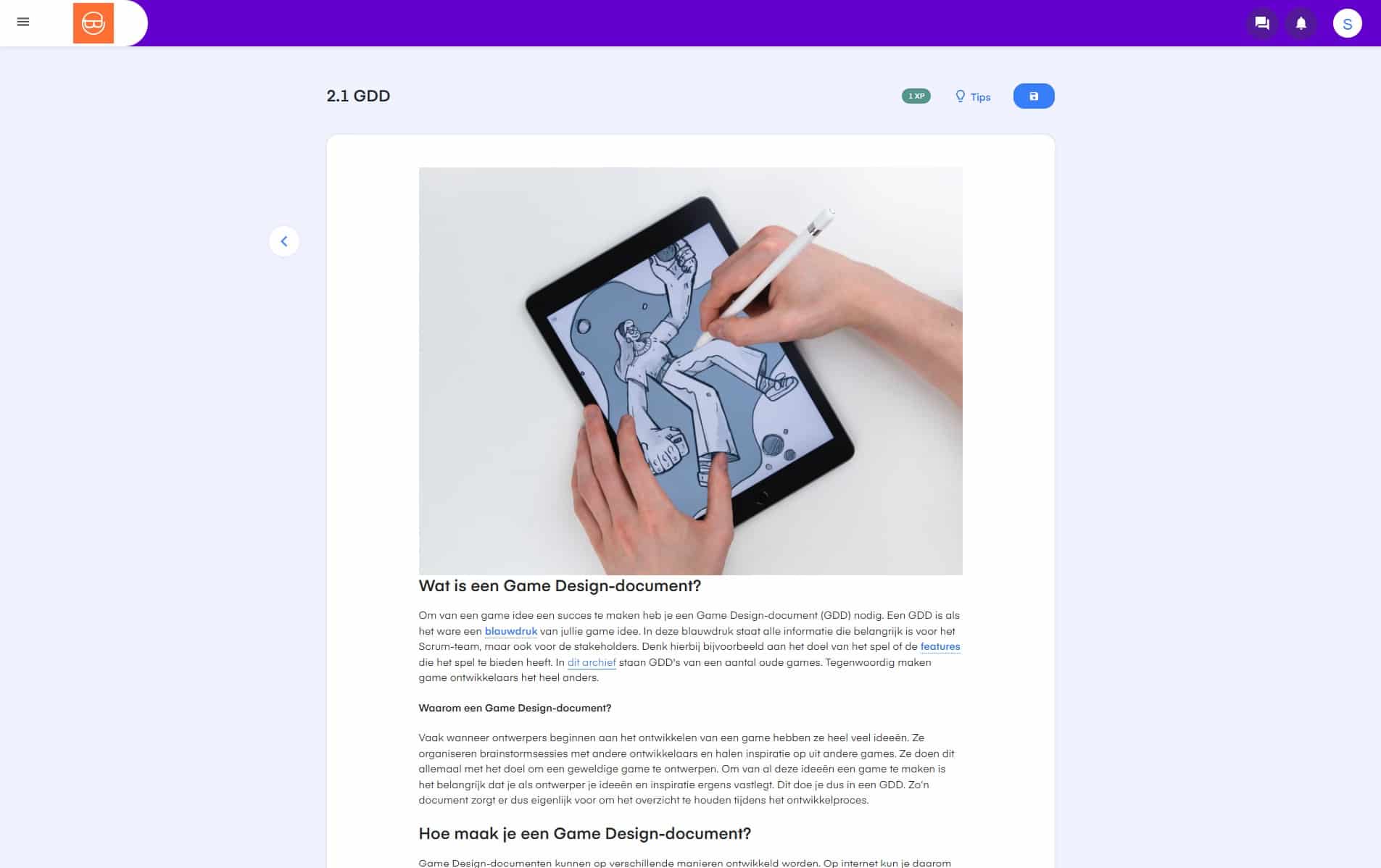 Voorbeeldopdracht Game Design Document binnen het keuzedeel Agile game productie (K0717)