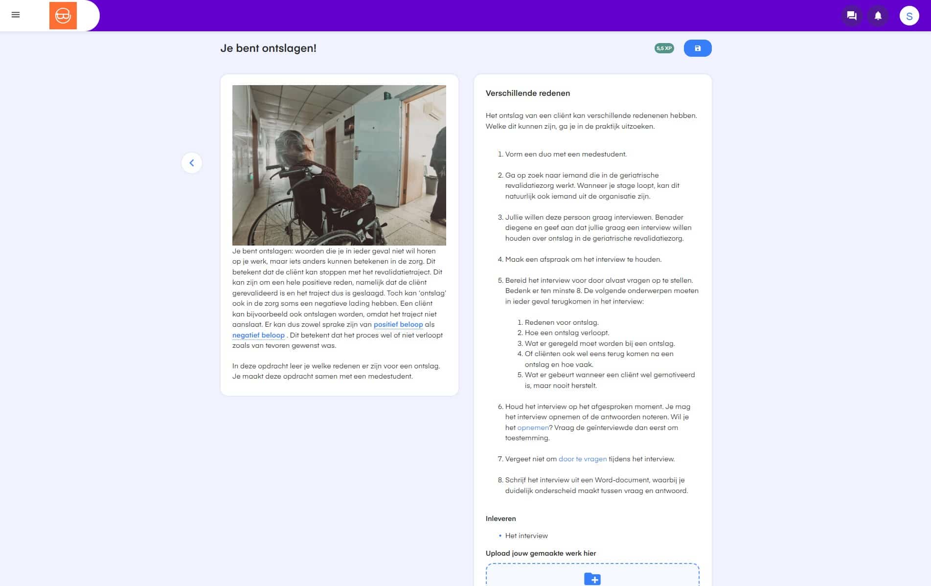Voorbeeldopdracht ‘Je bent ontslagen’ binnen het keuzedeel Geriatrische revalidatiezorg (K0902)