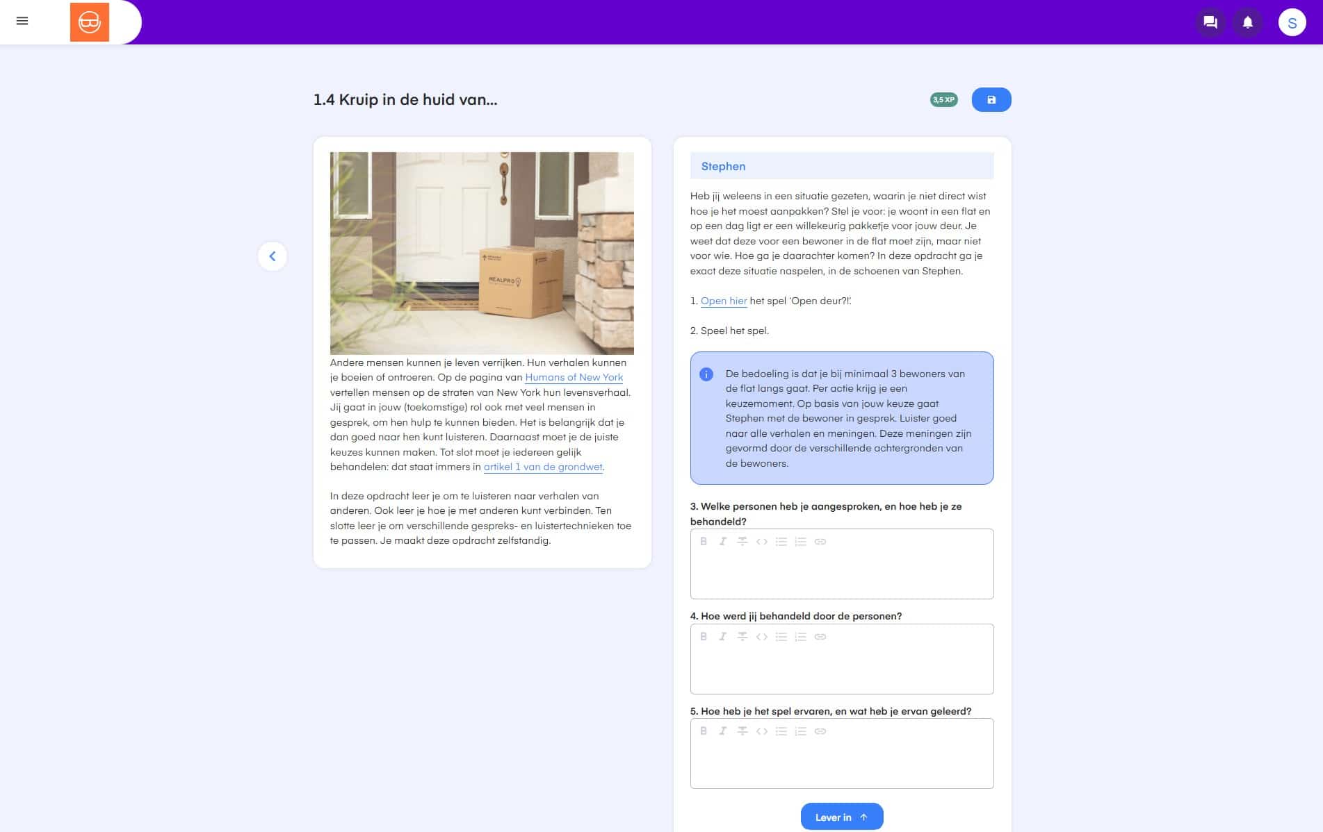 Voorbeeldopdracht ‘Kruip in de huid van’ binnen het keuzedeel Bestaanszekerheid en mensenrechten (K1228)