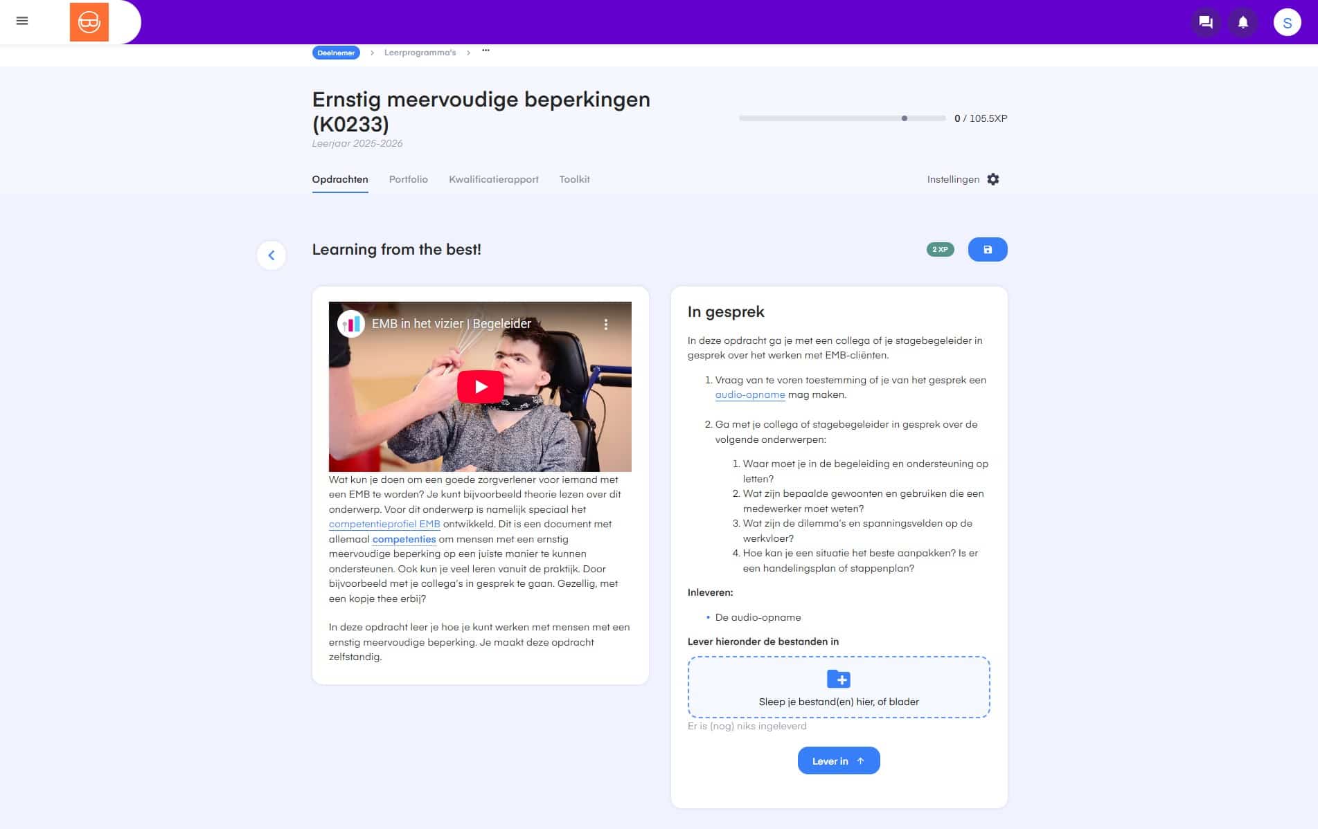 Voorbeeldopdracht ‘Learning from the best’ binnen het keuzedeel Ernstig meervoudige beperkingen (K0233)