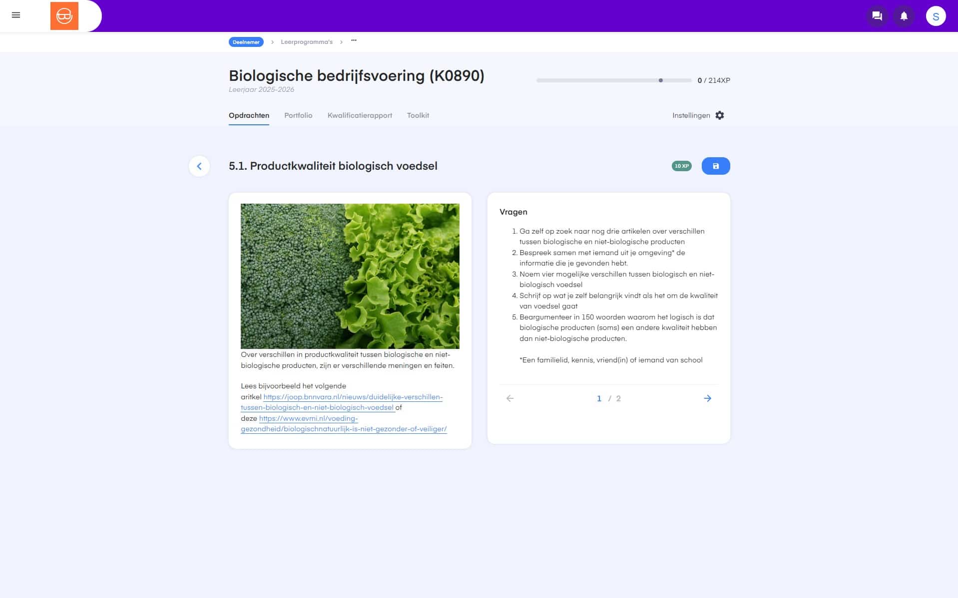 Voorbeeldopdracht ‘Productkwaliteit biologisch voedsel’ binnen het keuzedeel Biologische bedrijfsvoering (K0890)