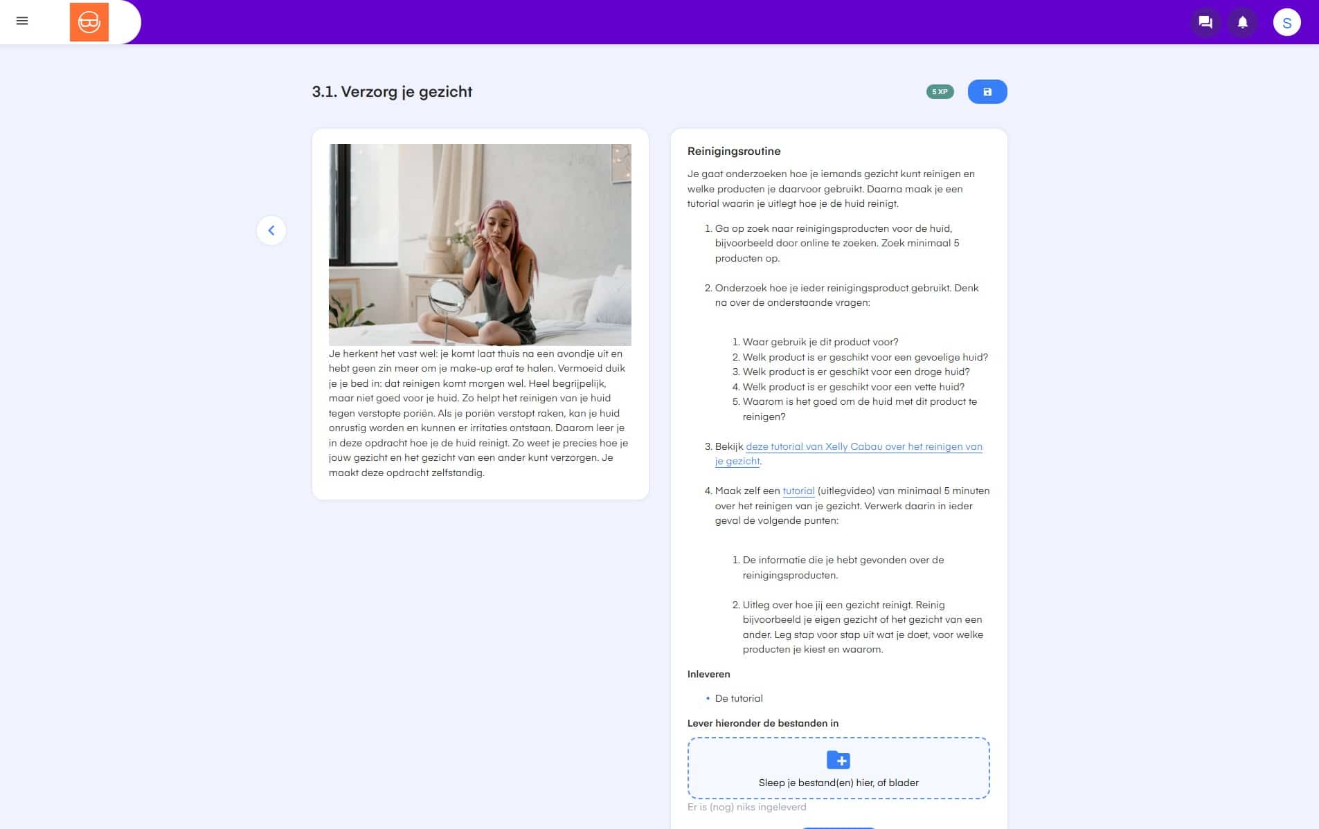 Voorbeeldopdracht ‘Verzorg je gezicht’ binnen het keuzedeel Visagie (K1243)