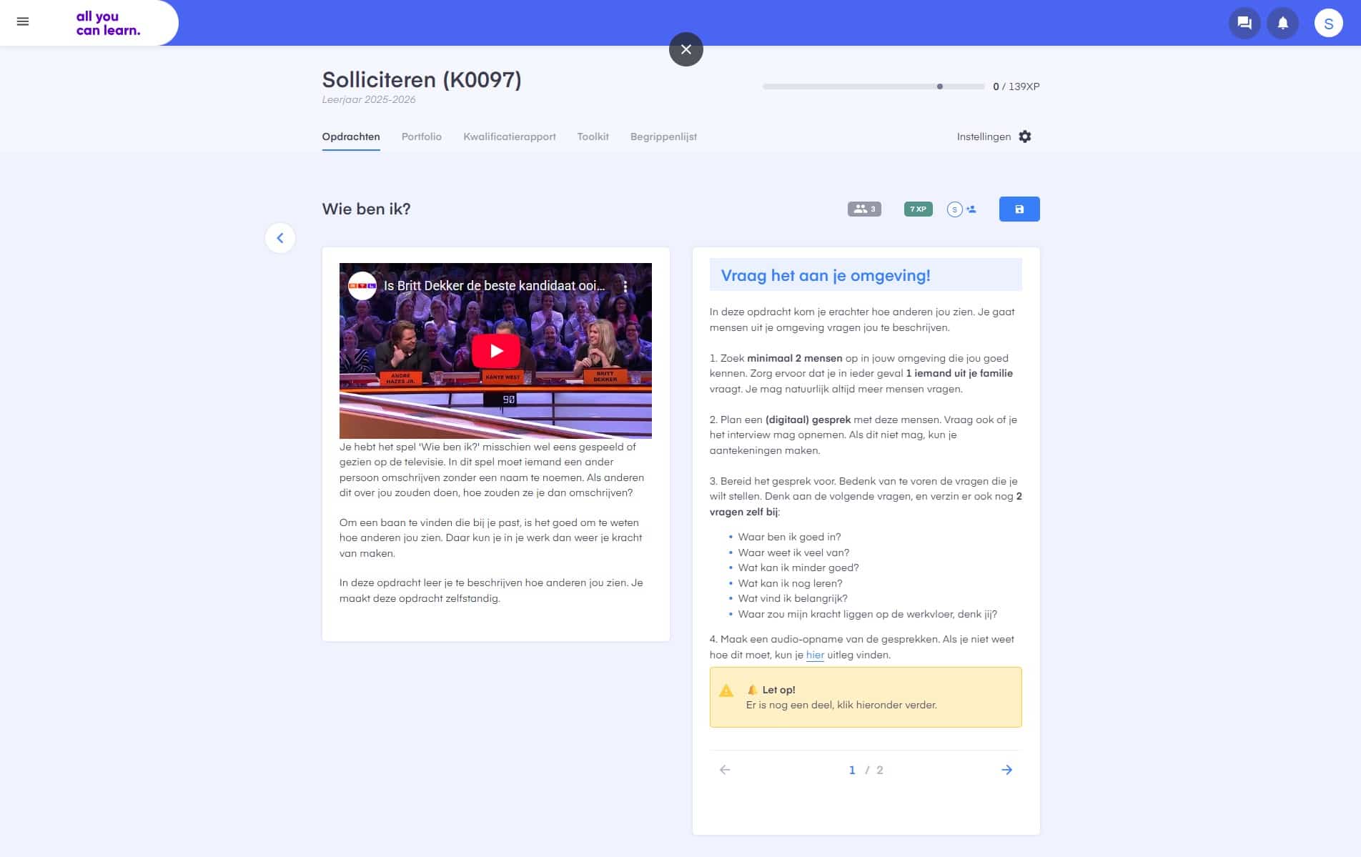 Voorbeeldopdracht ‘Wie ben ik?’ binnen het keuzedeel Solliciteren (K0097)