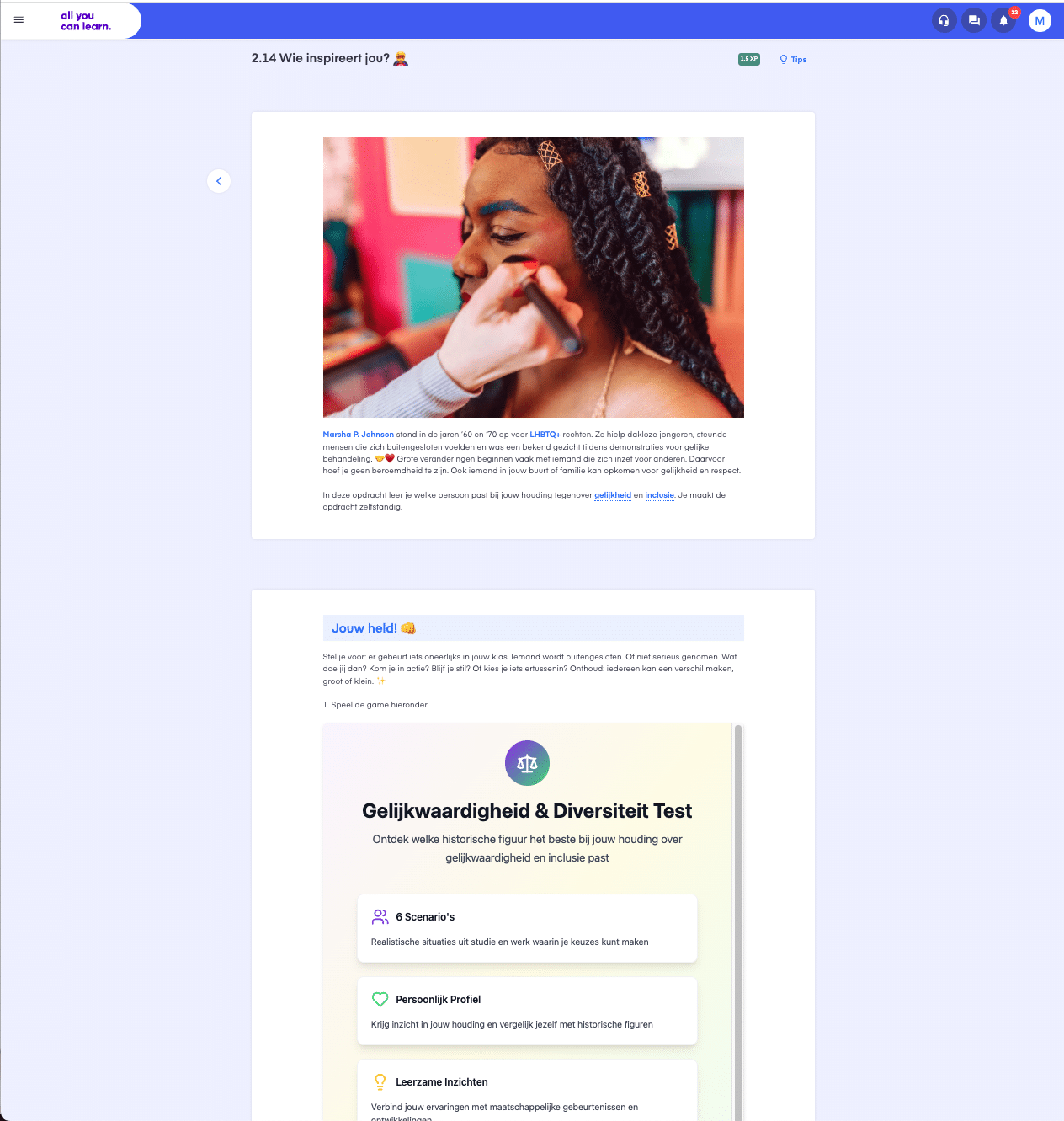 Portret van een inspirerend persoon binnen een opdracht over gelijkwaardigheid en inclusie in het onderwijs en de samenleving.