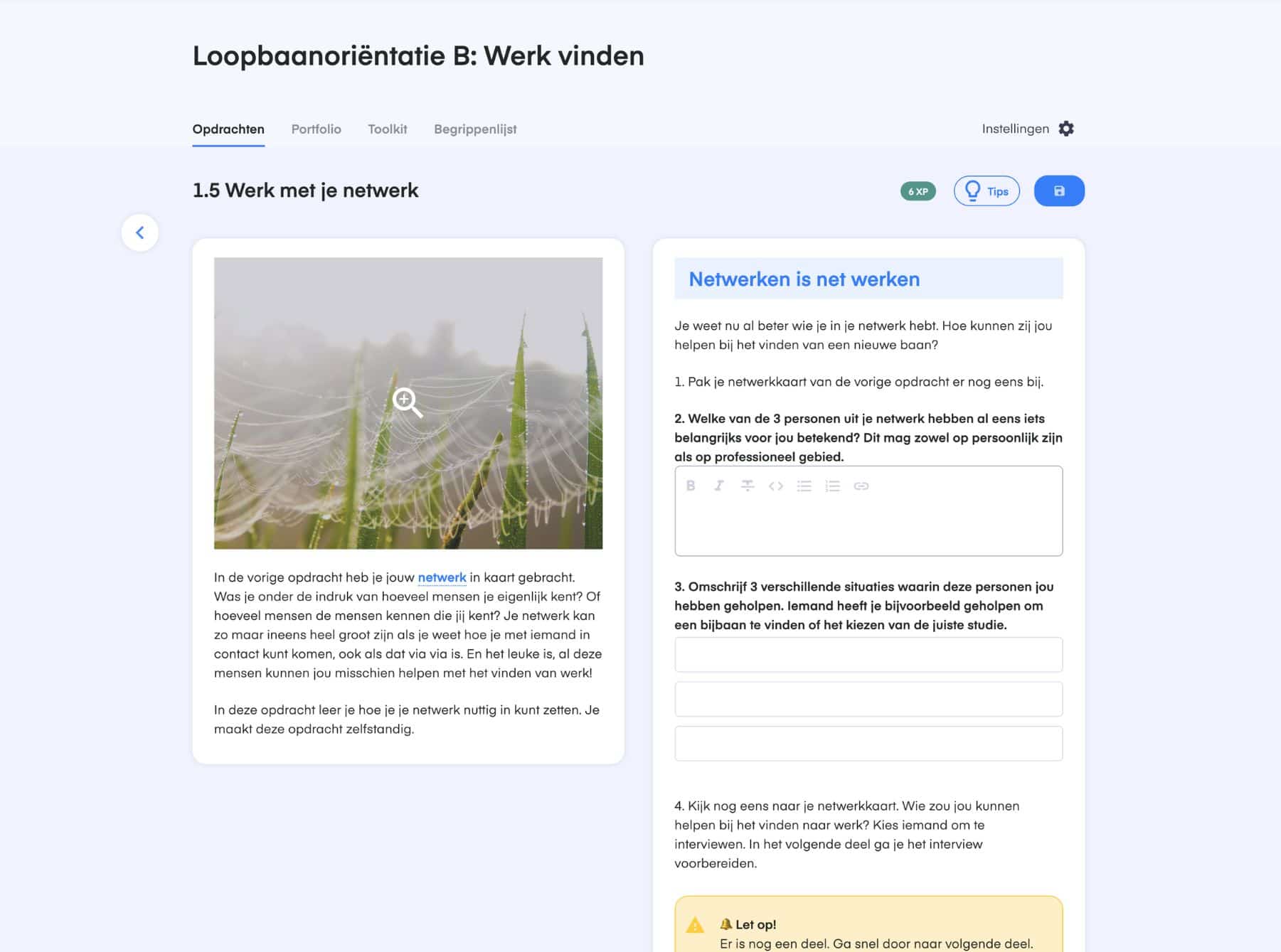 Opdrachtpagina “Werk met je netwerk” uit Loopbaanoriëntatie B in All You Can Learn.
