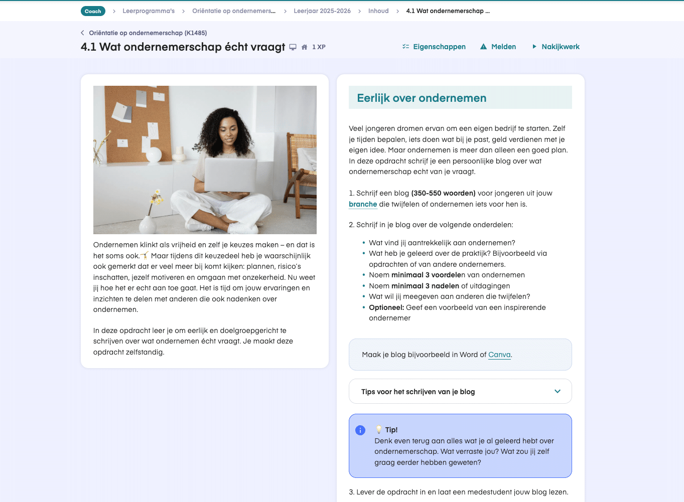 keuzedeel orientatie op ondernemerschap voorbeeldopdracht 3